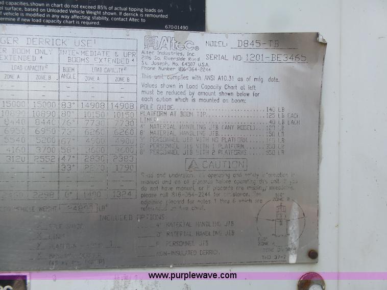 image for item K7953 2002 Chevrolet C7500 derrick digger truck