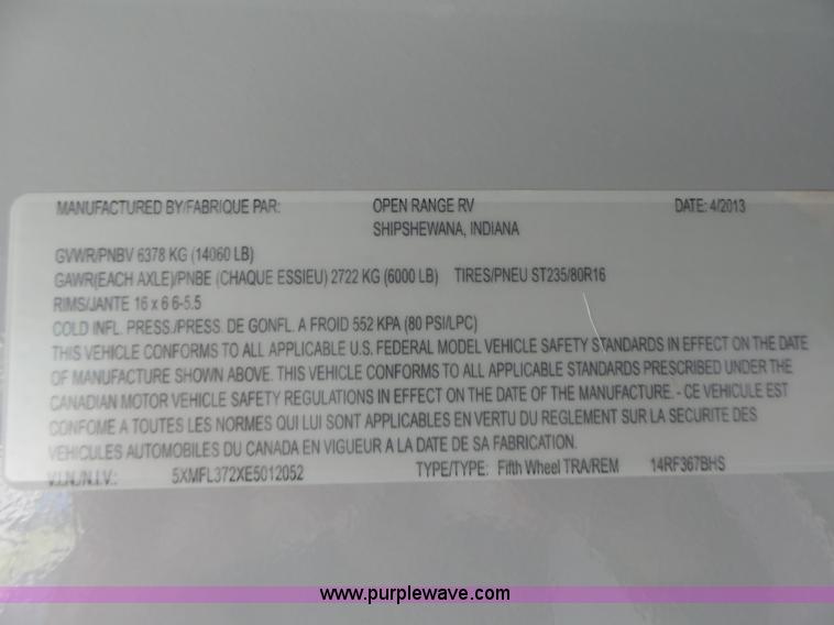 image for item L6037 2014 Open Range Roamer 367BHS camper