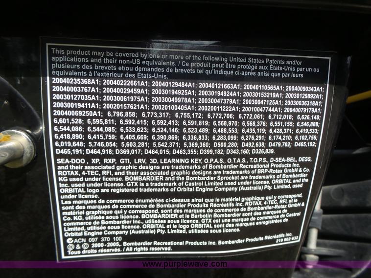 image for item L6038 2006 SeaDoo RXP216C00 personal watercraft