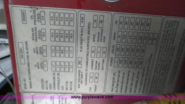 image for item BZ9280 Clean Burn CB-2500 oil heater