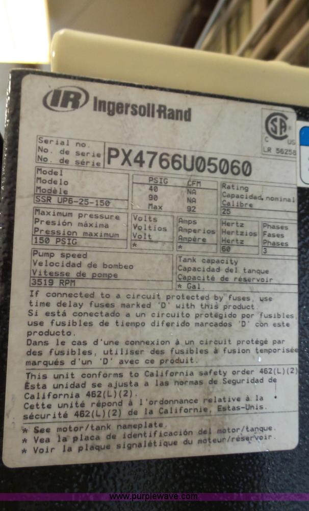 image for item BZ9379 Ingersoll Rand air compressor