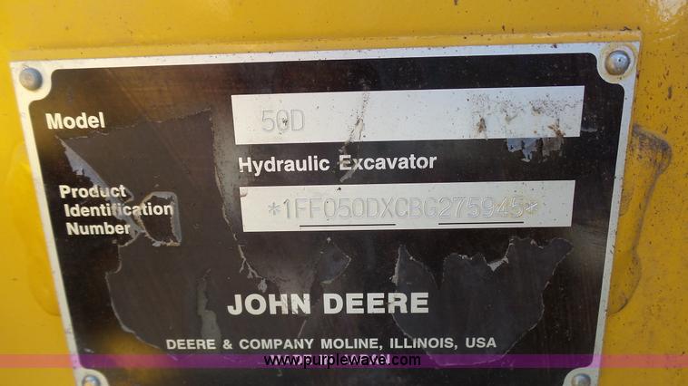 image for item K4120 2011 John Deere 50D compact excavator