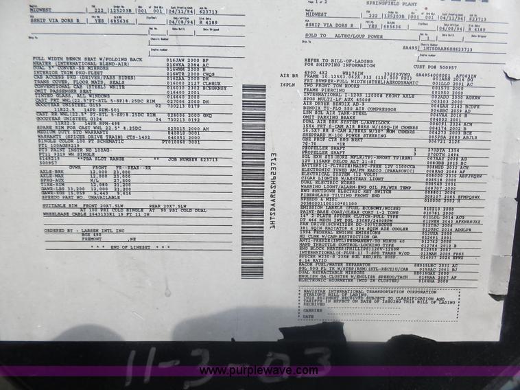 image for item AL9194 1995 International 4900 truck cab and chassis