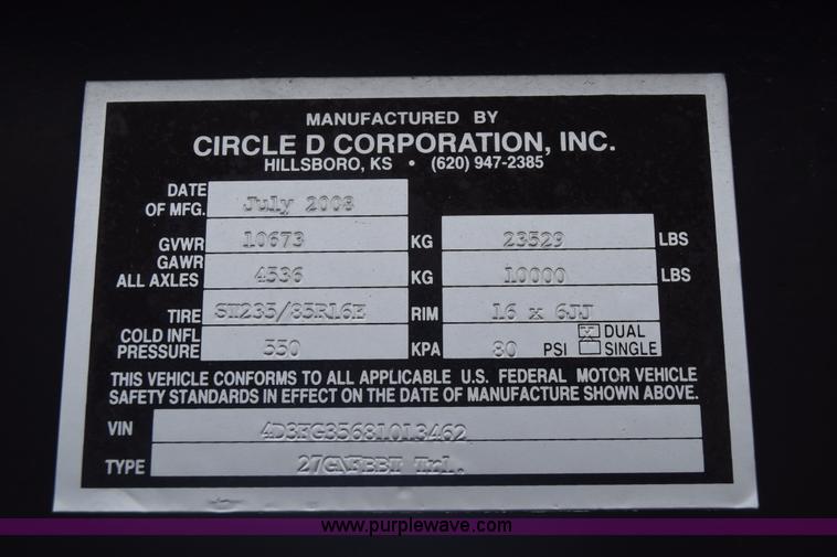 image for item BH9172 2008 Circle D equipment trailer