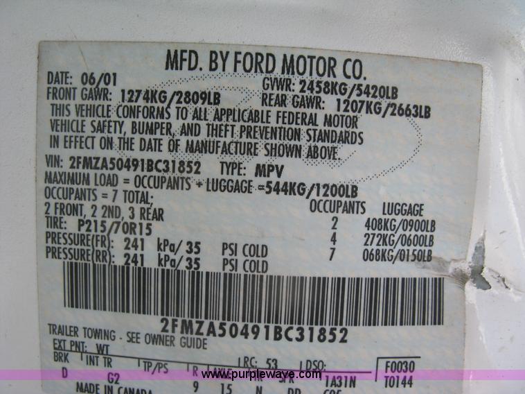 image for item J2827 2001 Ford Windstar LX van