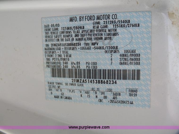 image for item J4126 2003 Ford Windstar LX van