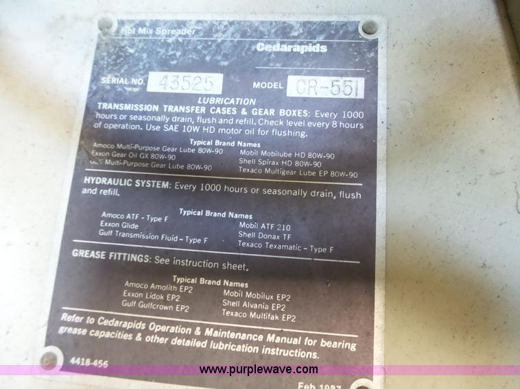 image for item J4961 Cedarapids CR551 hot mix asphalt spreader