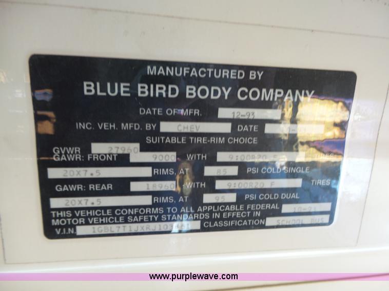 image for item L6341 1994 Chevrolet Blue Bird school bus
