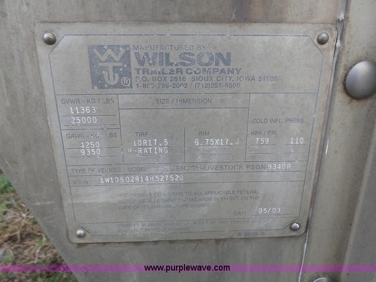 image for item AL9185 2004 Wilson Super Star livestock trailer