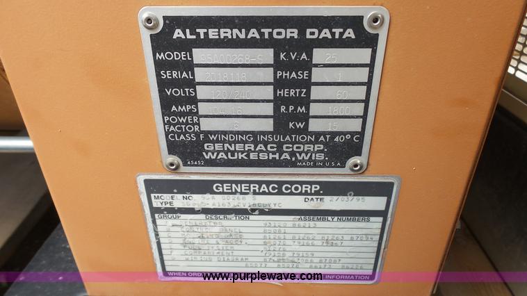 image for item K4564 1995 Generac 95A00268-S generator