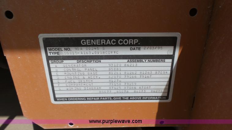 image for item K4565 1995 Generac 95A00245-S generator