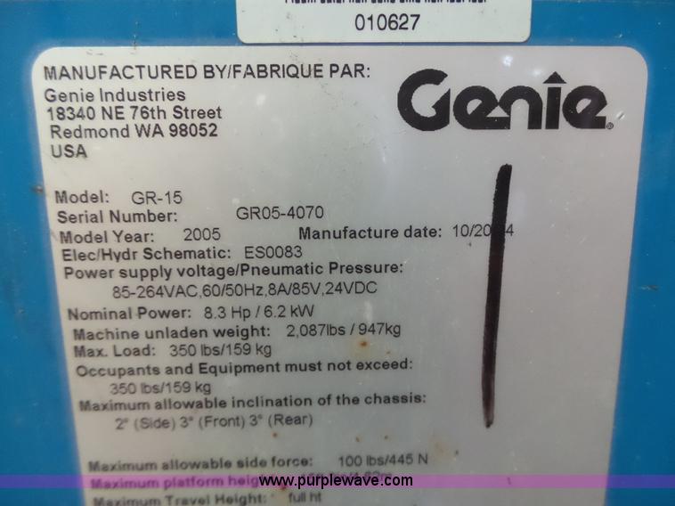 image for item L6064 2005 Genie GR15 scissor lift