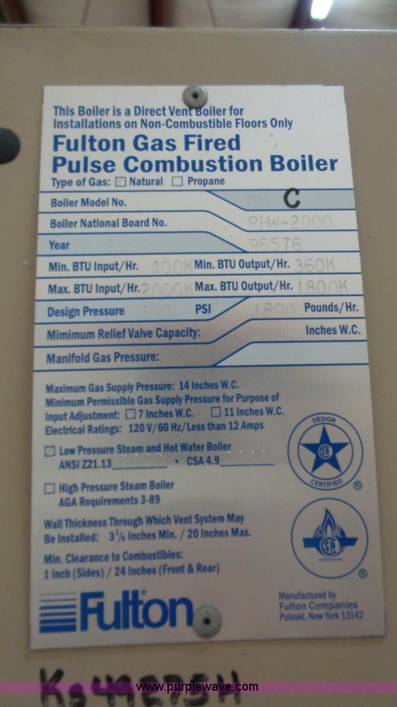 image for item BV9567 2004 Fulton PHW-2000 pulse combustion hydronic heating boiler