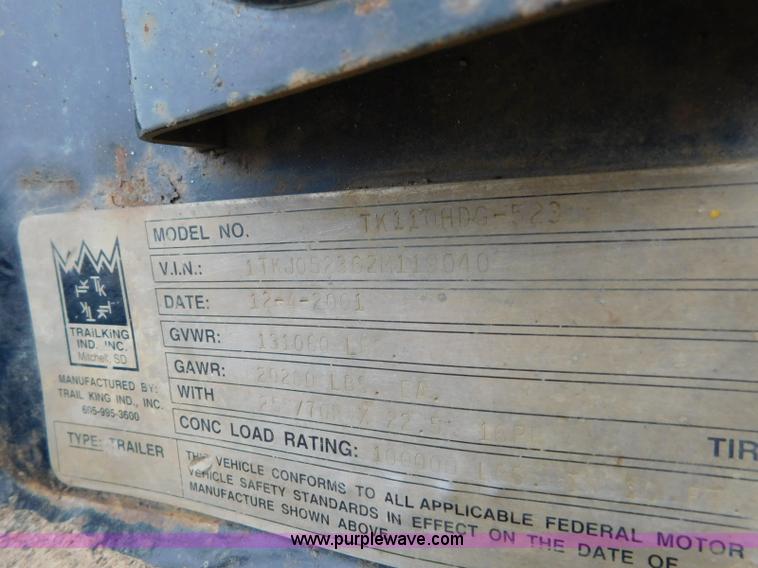 image for item K7149 2002 Trail King TK110HDG-523 lowboy equipment trailer