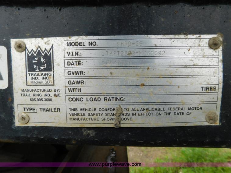 image for item K7152 2000 Trail King SHRO-26 end dump trailer