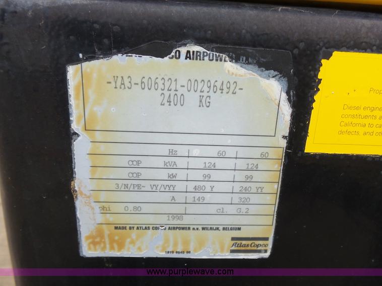image for item K7168 1998 Atlas Copco QAS108 generator