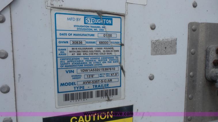 image for item K1419 2001 Stoughton AVW-535T-SCAR dry van trailer
