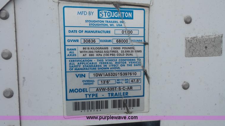 image for item K1419 2001 Stoughton AVW-535T-SCAR dry van trailer