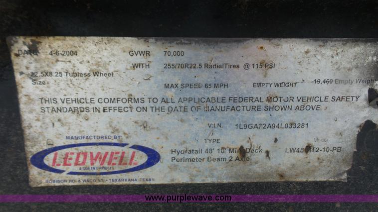 image for item K4574 2004 Ledwell LW48-TT2-10-A3 equipment trailer