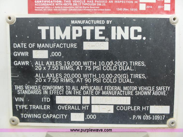 image for item K2220 1996 Timpte Super Hopper double hopper grain trailer