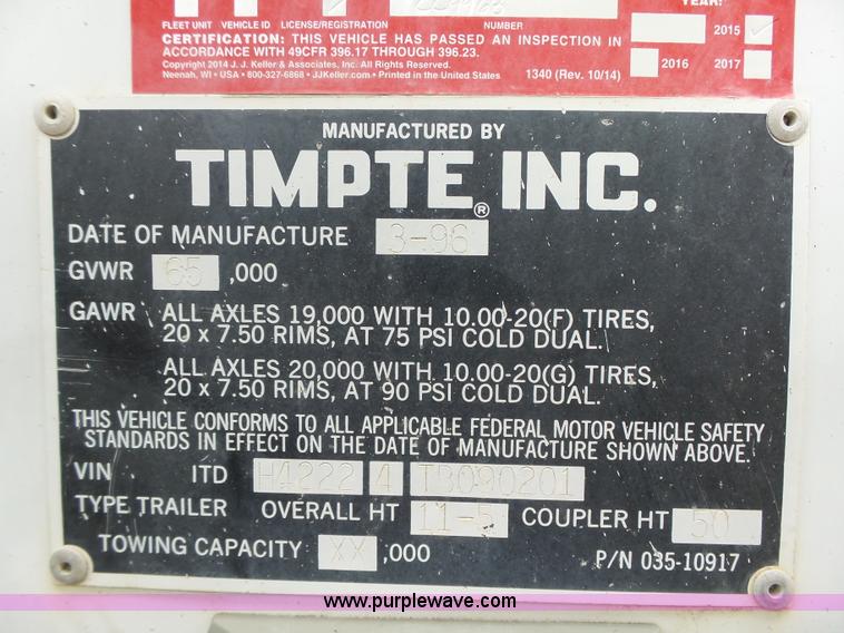 image for item K2220 1996 Timpte Super Hopper double hopper grain trailer