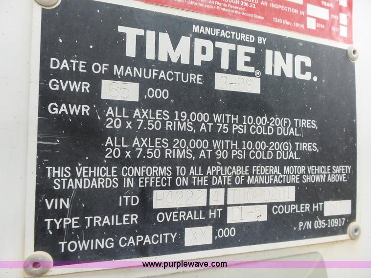 image for item K2220 1996 Timpte Super Hopper double hopper grain trailer