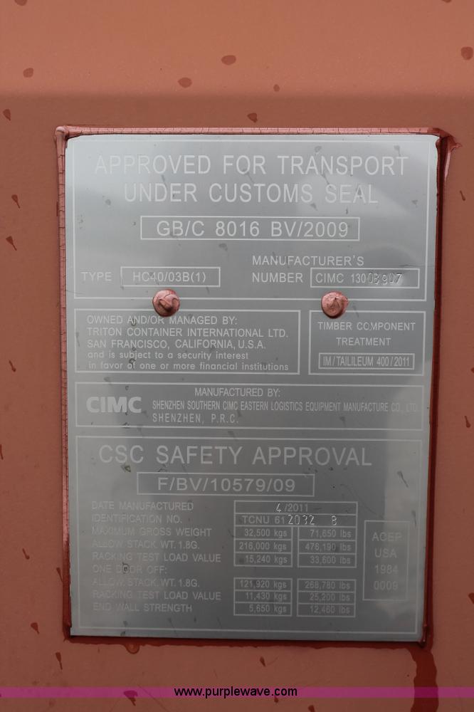 image for item K8845 2011 CIMC conex storage shipping container