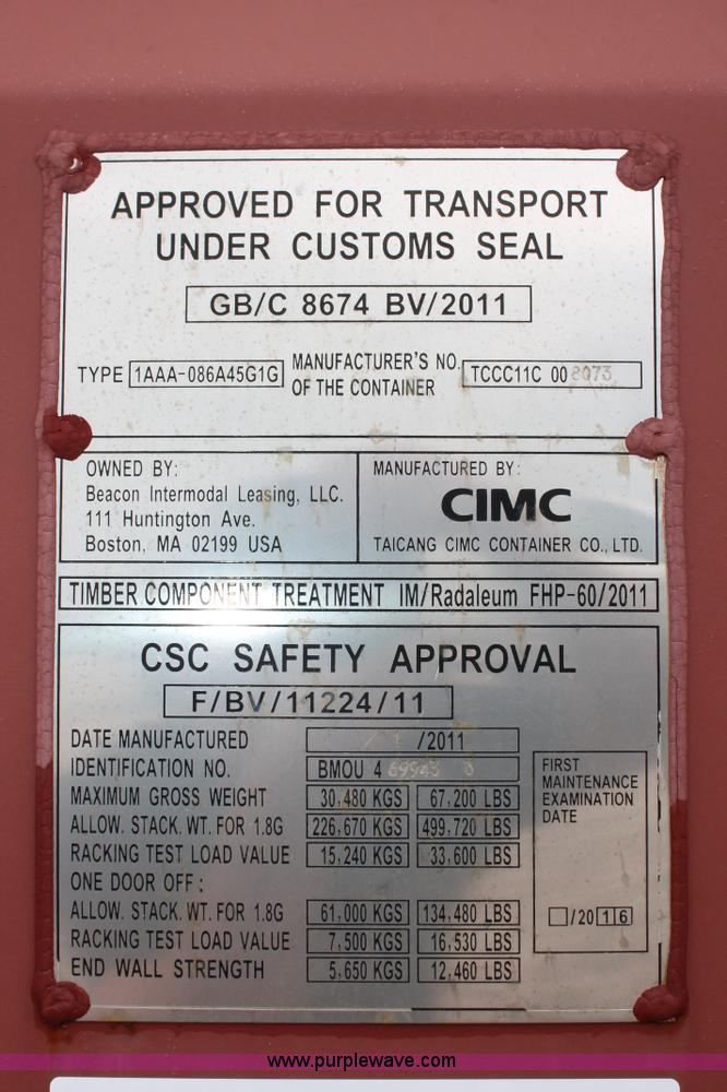 image for item K8846 2011 CIMC conex storage shipping container