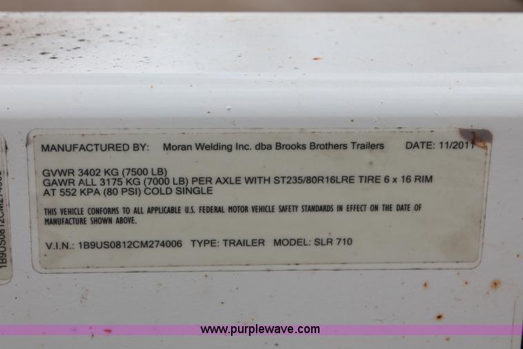 image for item K8850 2012 Brooks Brothers SLR710 reel trailer