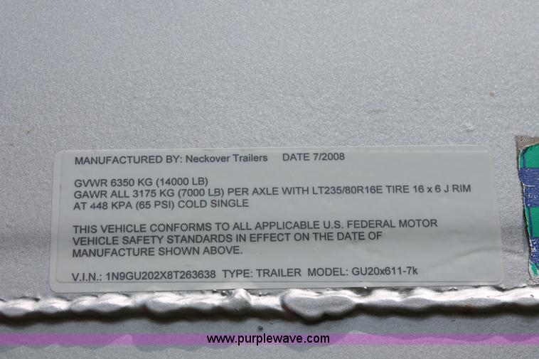 image for item K8853 2008 Neckover FU20X611-7K equipment trailer