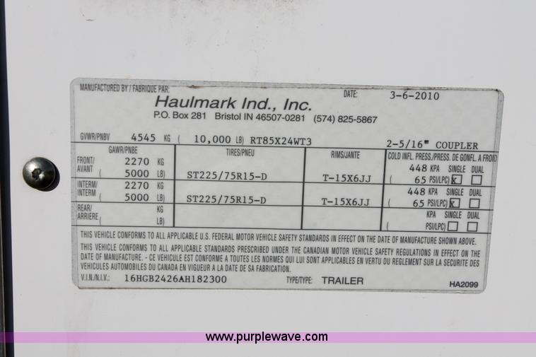 image for item K8998 2010 Haul Mark RT85X24WT3 enclosed race car cargo trailer