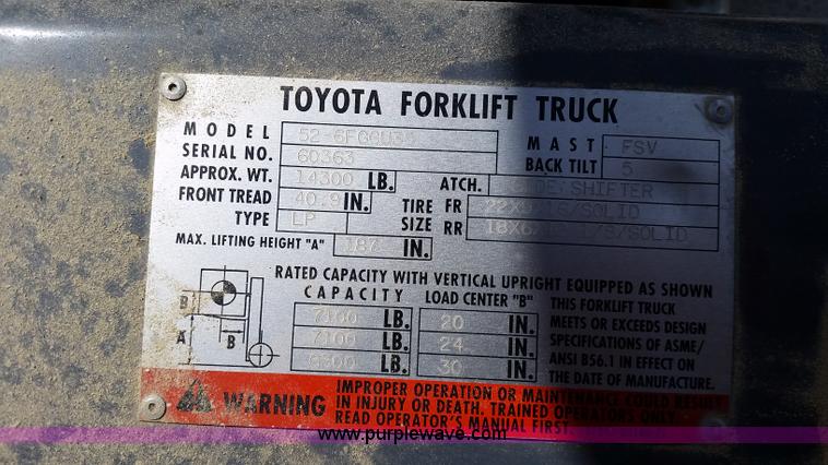 image for item L2779 Toyota 52-6FGGU36 forklift