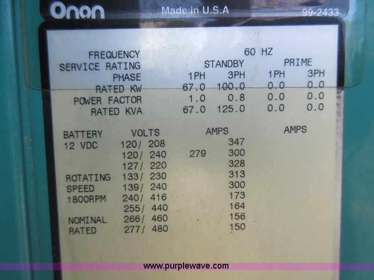 image for item L7071 Onan 100DGDB generator