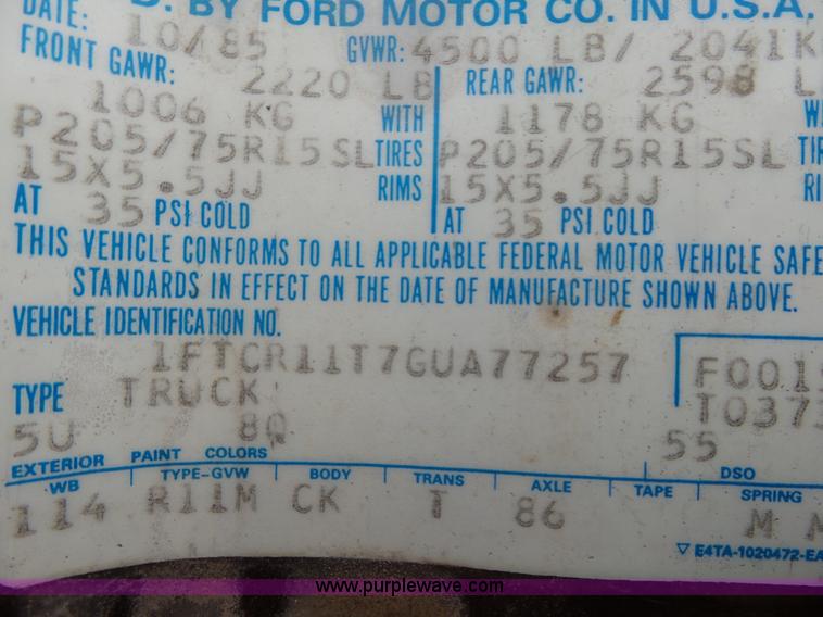 image for item BG9021 1986 Ford Ranger pickup truck