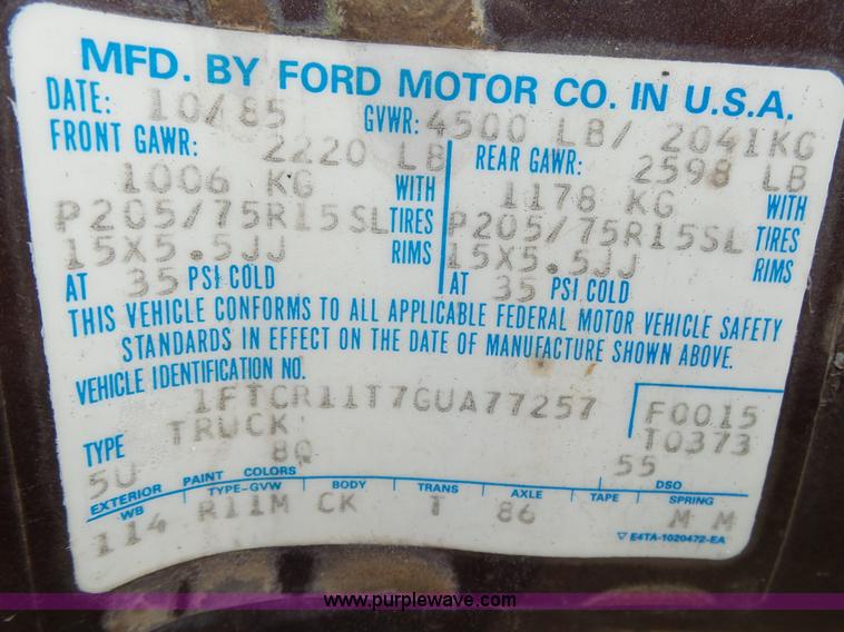 image for item BG9021 1986 Ford Ranger pickup truck