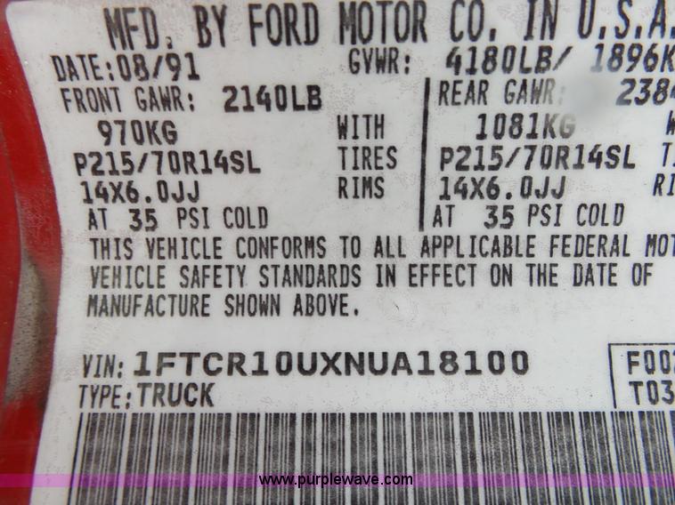 image for item BG9022 1992 Ford Ranger pickup truck