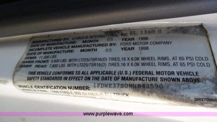 image for item BW9770 1998 Ford Econoline E350 box truck