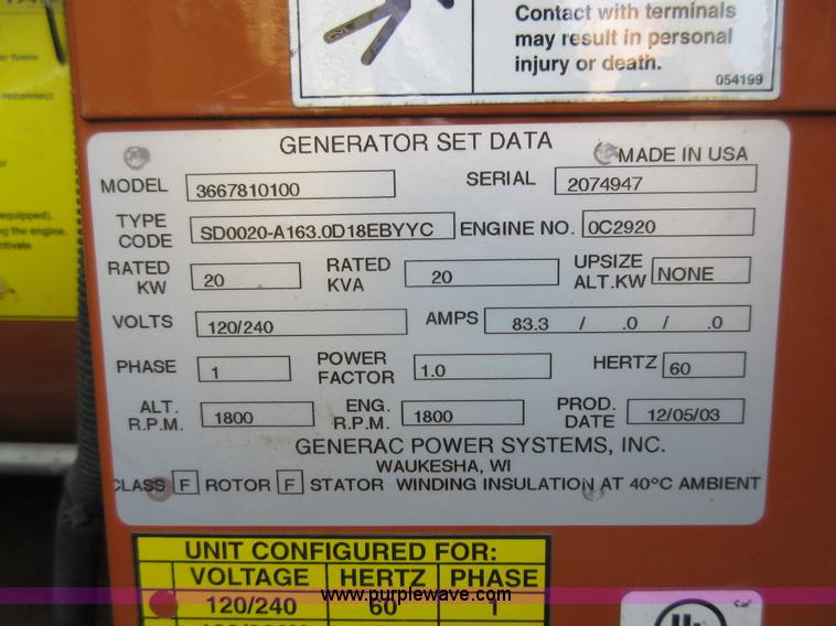 image for item K7896 (3) Generac 2000 Series generator