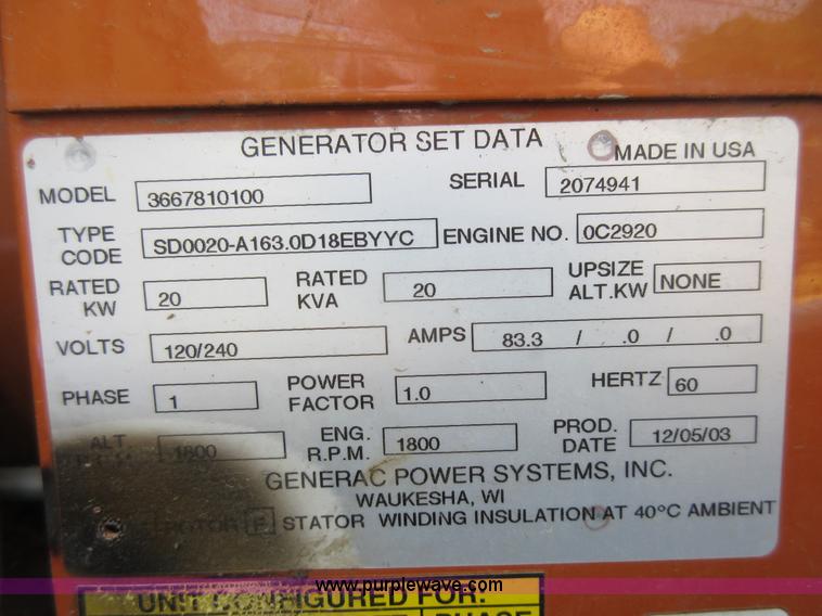 image for item K7896 (3) Generac 2000 Series generator