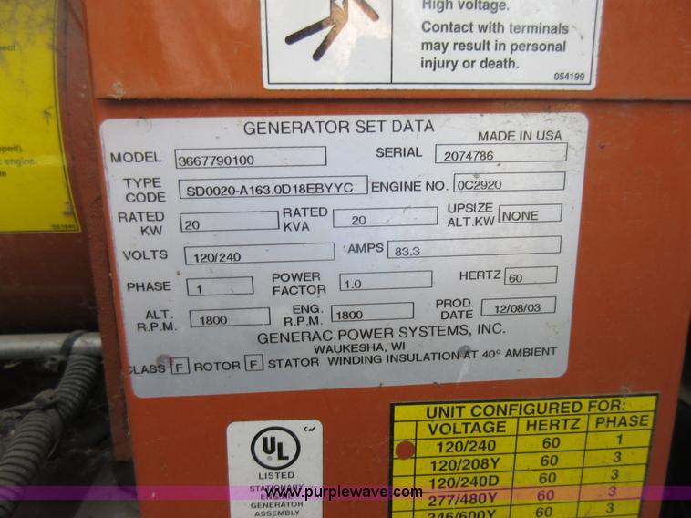 image for item K7896 (3) Generac 2000 Series generator