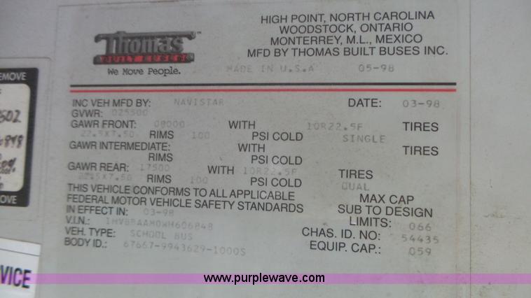image for item K8313 1998 International 3800 school bus