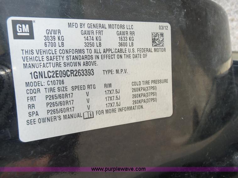 image for item BR9343 2012 Chevrolet Tahoe Police SUV