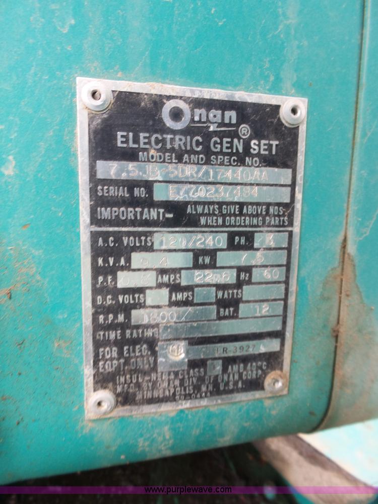image for item BZ9565 Onan 7.5JB-5DR generator