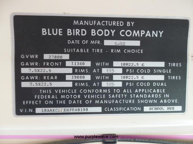 image for item J6118 1992 Blue Bird TC2000 school bus