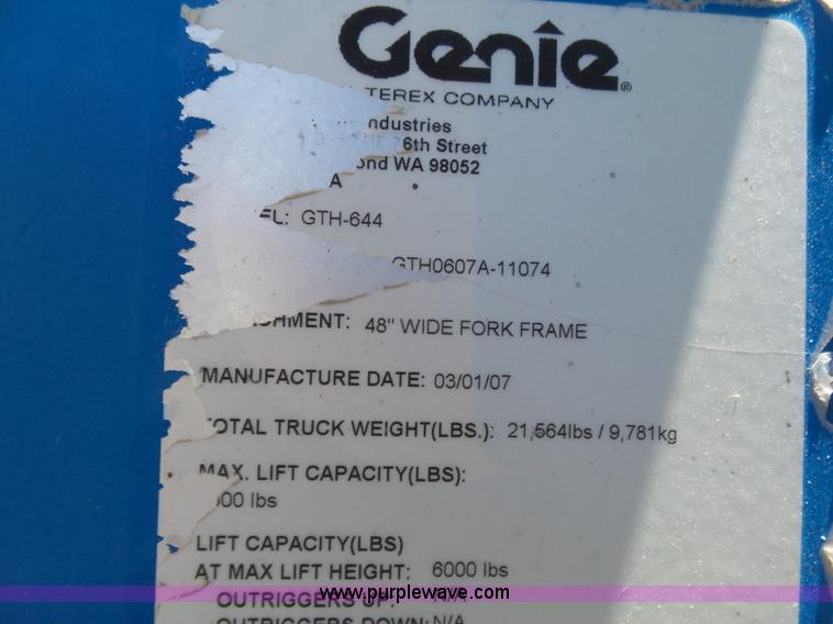 image for item J6012 2007 Genie GTH-644 telehandler