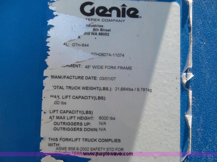 image for item J6012 2007 Genie GTH-644 telehandler
