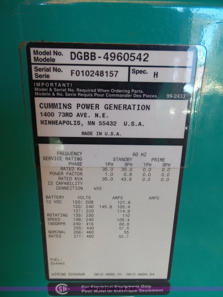 image for item K4017 Onan DGBB-496054L generator