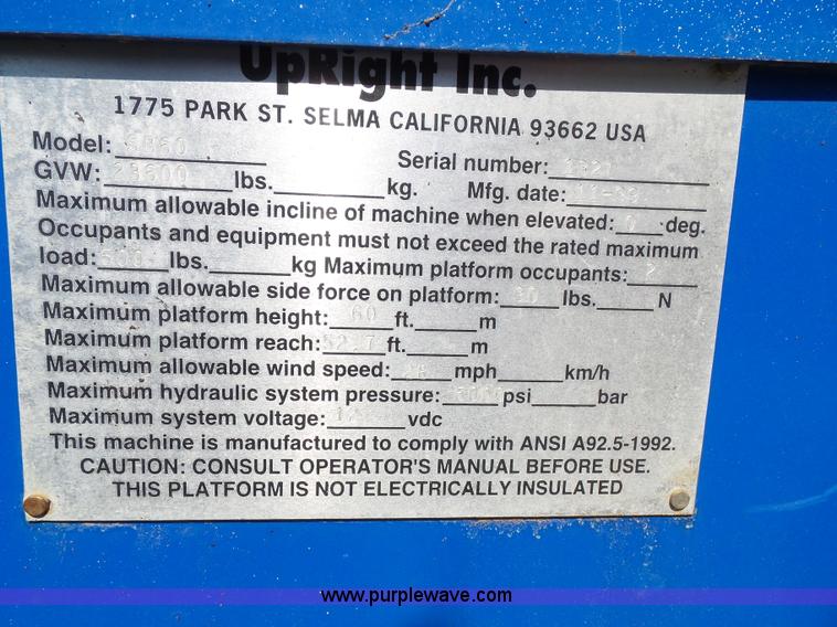 image for item BG9473 1999 Up Right SB60 boom lift