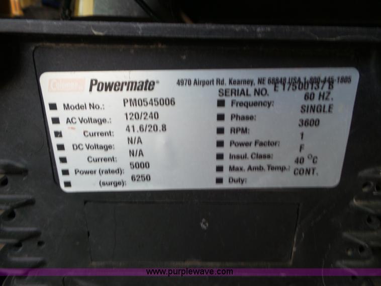 image for item CC9894 Coleman Powermate 6250 generator