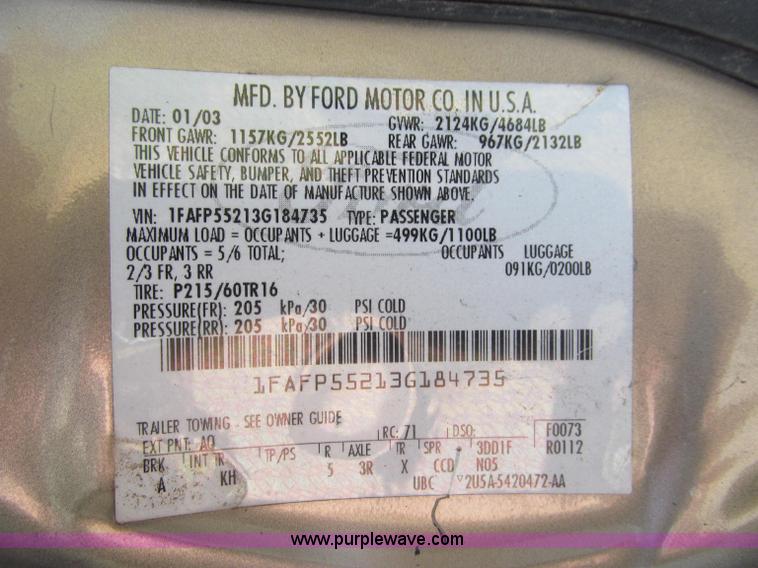 image for item J2678 2003 Ford Taurus